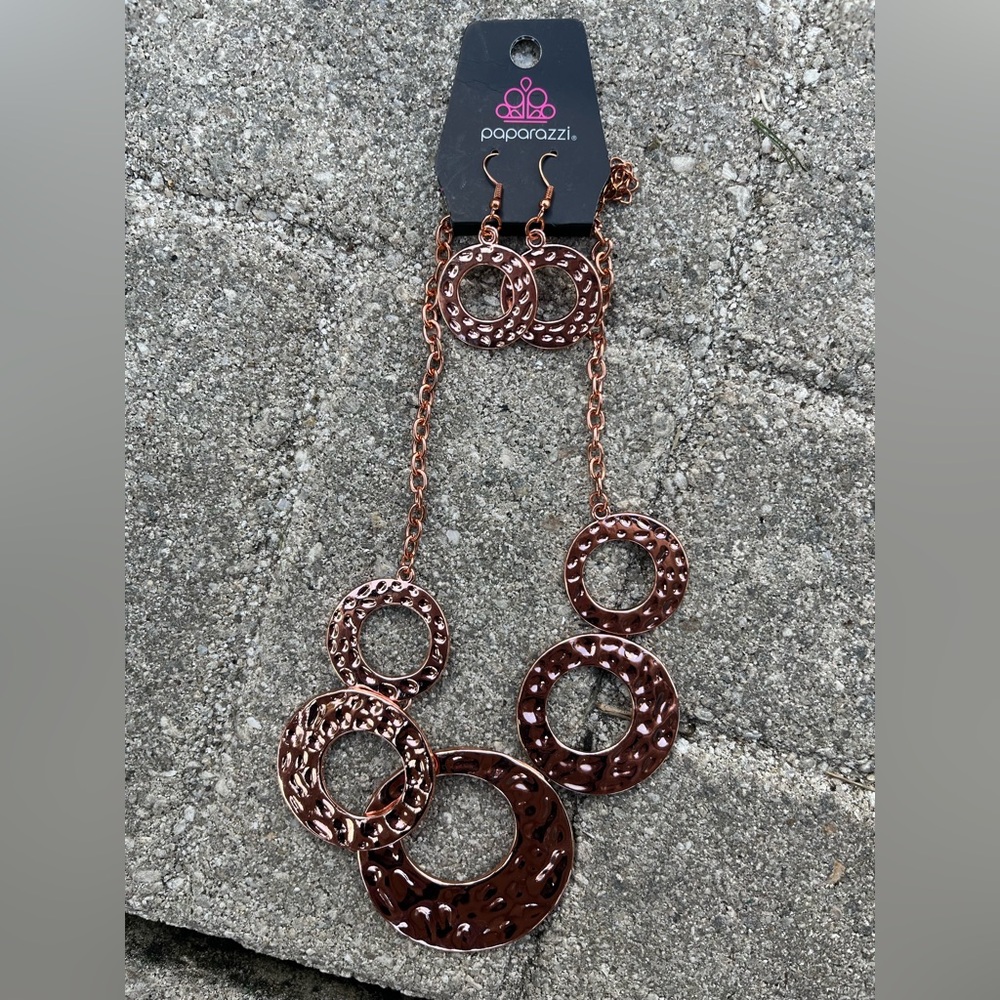 Paparazzi Hammered Copper Necklace and Earring Set